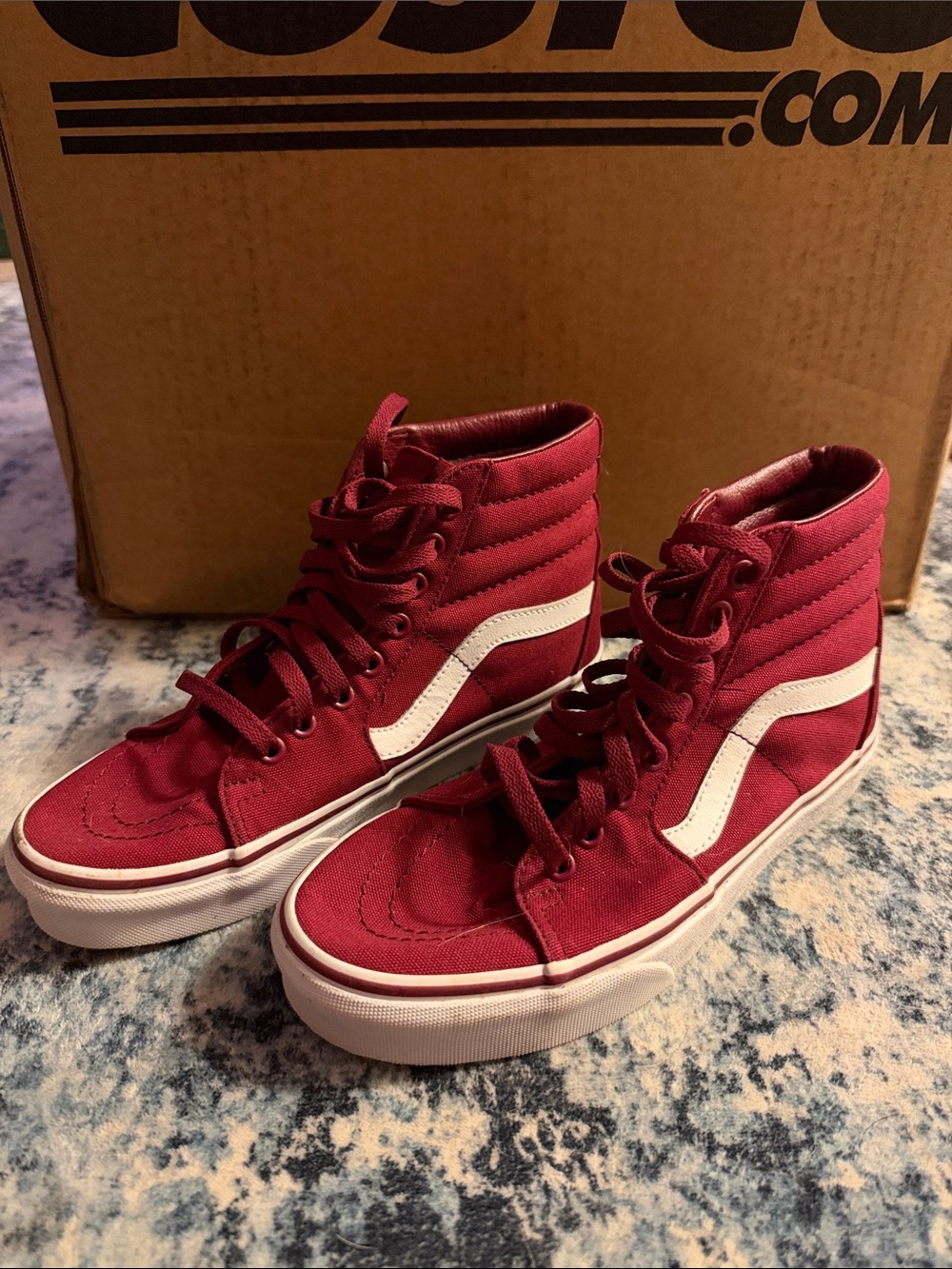 Vans Burgundy High-Top Sneakers with White Side Stripe